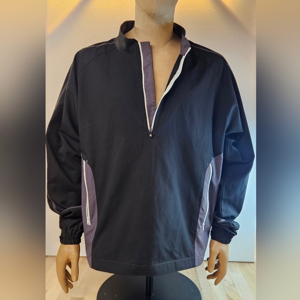 FootJoy 1/2 Zip Pullover Men Large Black Gray Windbreaker Golf Jacket